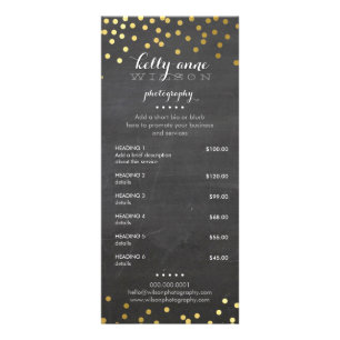 PRICE SERVICES LIST gold spot confetti pattern Rack Card