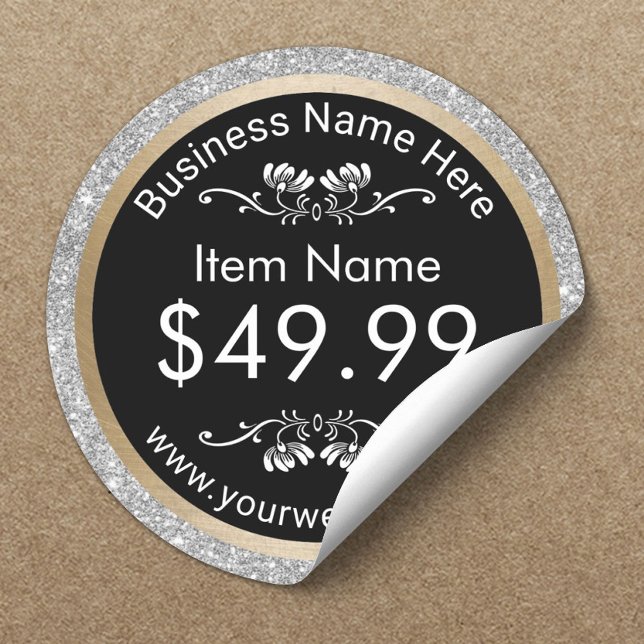 Price Tag | Modern Silver Glitter Gold Border (Creator Uploaded)