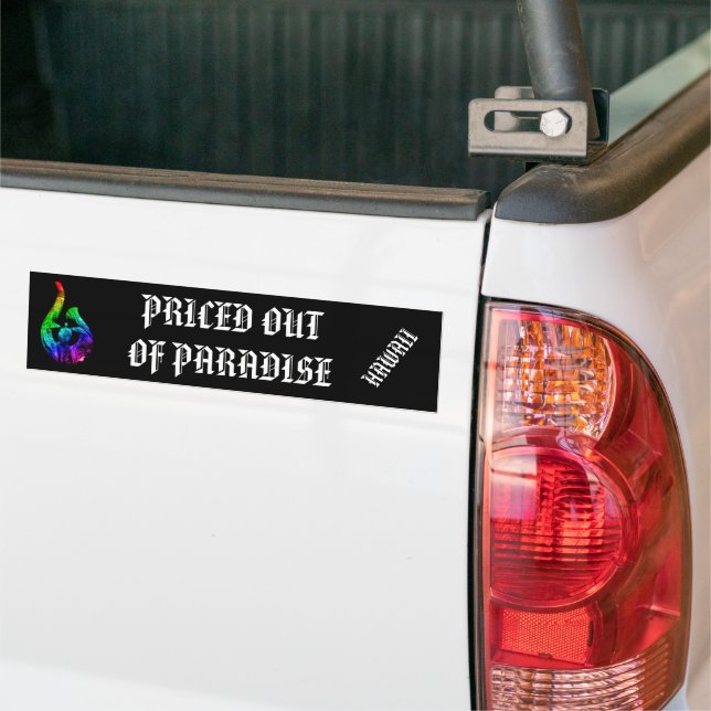 PRICED OUT OF PARADISE HI Honu Tribal Hook Rainbow Bumper Sticker (On Truck)