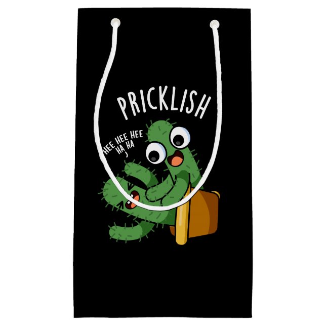 Pricklish Funny Cactus Puns Dark BG Small Gift Bag (Front)