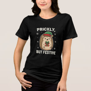 Prickly But Festive – Cute Hedgehog Christmas Tri-Blend Shirt