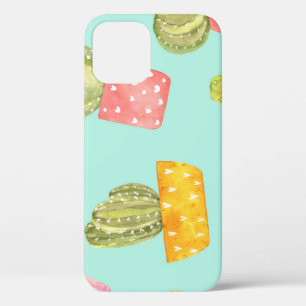 Prickly cacti in pots, watercolor pattern. iPhone 12 case