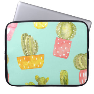 Prickly cacti in pots, watercolor pattern. laptop sleeve