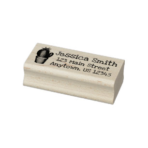 Prickly Cactus Potted Plant Personalized Address Rubber Stamp
