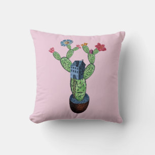 Prickly cactus with flowers throw pillow