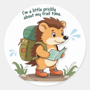 Prickly Hiker Hedgehog - Punny Outdoor Adventure Classic Round Sticker