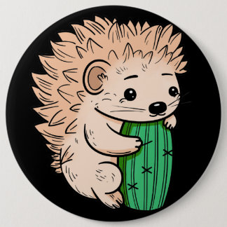 Prickly Hug | Hedgehog & Cactus 6 Inch Round Button