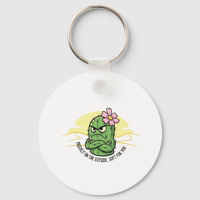 Prickly Outside Soft Inside Cactus Quote Keychain (Front)