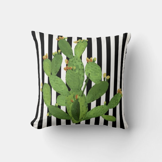 Prickly Pear Cactus and Stripe Cushion (Front)