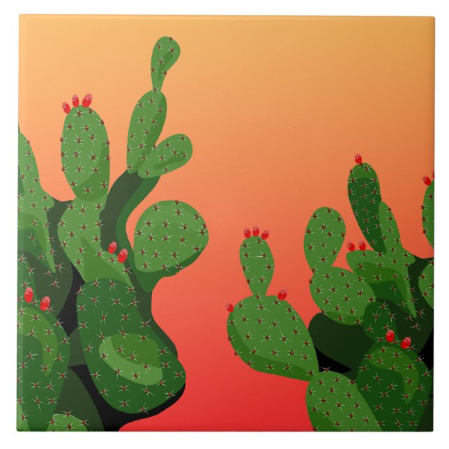 Prickly Pear Cactus Arizona Home Decor Tile (Front)