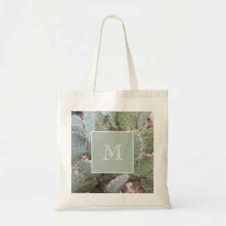 Prickly Pear Cactus Botanical Monogram Tote Bag