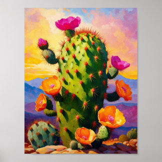 Prickly Pear Cactus Colourful Graphic Art Poster