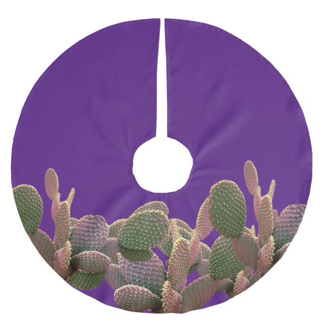 Prickly Pear Cactus Desert Christmas Purple Brushed Polyester Tree Skirt (Front)