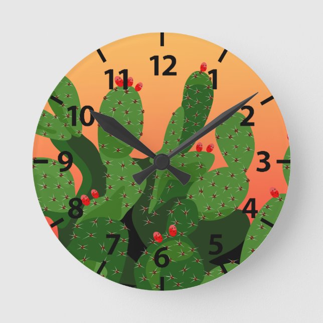 Prickly Pear Cactus Desert Sunset Clock (Front)