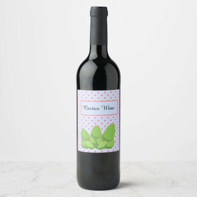 Prickly Pear Cactus, Polka Dots, Cactus Wine, Wine Label (Front)