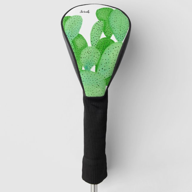 Prickly Pear Cactus Script Personalized Golf Head Cover (Front)