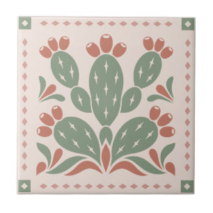 Prickly Pear Cactus - Southwest Folk Pattern Tile