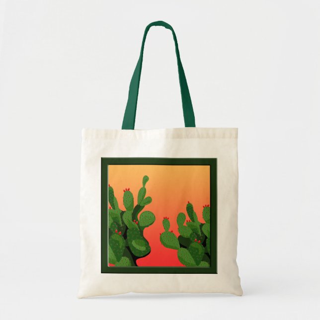 Prickly Pear Cactus Sunset Canvas Tote Bag (Front)