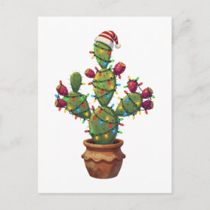 Prickly Pear Cactus with Bright Colourful Christma Announcement Postcard