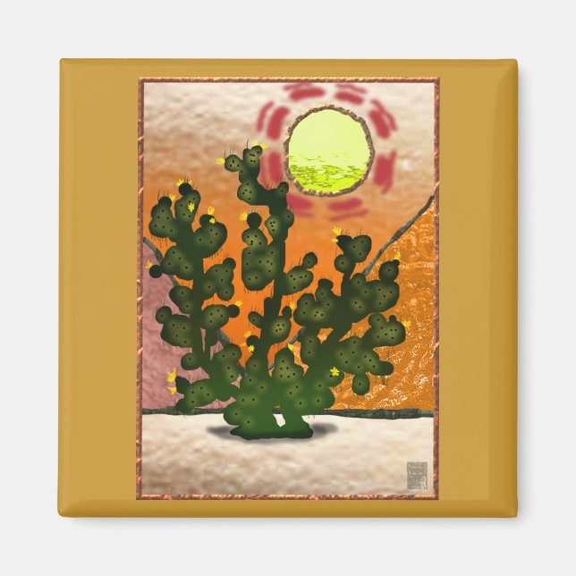 prickly pear faux stained glass magnet (Front)