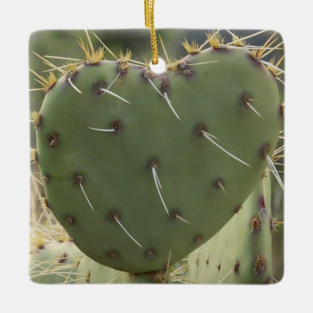 Prickly Pear Heart Ceramic Ornament (Front)