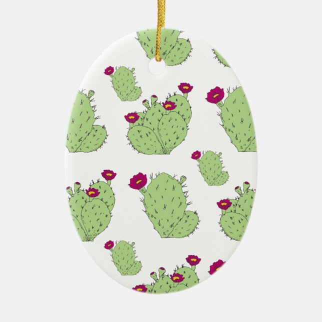 Prickly Pear Pattern Texas State Plant Cactus Love Ceramic Ornament (Front)