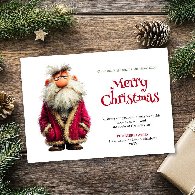 Prickly Santa funny editable Christmas greeting  Holiday Card (Prickly Santa funny editable Christmas greeting card)