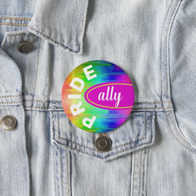 Pride Ally Rainbow Colours 3 Inch Round Button (In Situ)