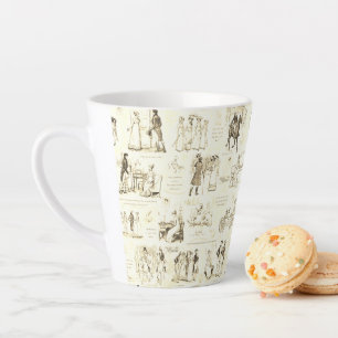 Pride and Prejudice Beige Cream Toile Quotes Latte Mug