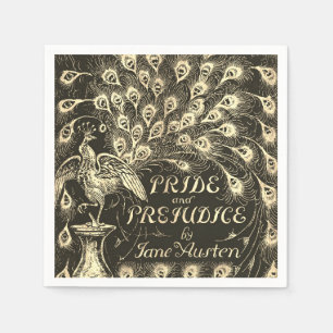 Pride and Prejudice Beige Gold Peacock Book Cover Napkin