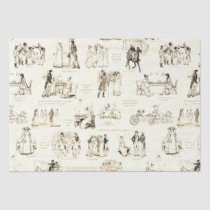 Pride and Prejudice Beige Sepia Toile Quotes Tissue Paper