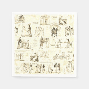 Pride and Prejudice Beige Toile Quote Illustration Napkin