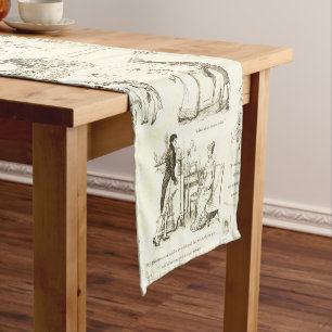 Pride and Prejudice Beige Toile Quote Illustration Short Table Runner