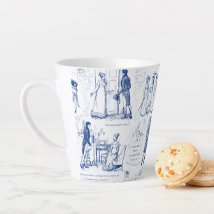Pride and Prejudice Blue Toile Quotes Latte Mug