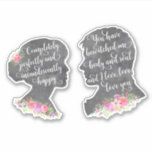 Pride and Prejudice Book Quote Mr Darcy Elizabeth<br><div class="desc">Elizabeth Bennett and Mr Darcy cameo silhouette stickers with matching romantic quotes from Pride and Prejudice - "You have bewitched me body and soul,  and I love,  I love,  I love you" & "Completely,  perfectly and incandescently happy". Decorate your laptop,  tablet,  notebook,  suitcase or any other item / wall.</div>