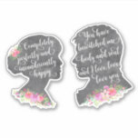 Pride and Prejudice Book Quote Mr Darcy Elizabeth<br><div class="desc">Elizabeth Bennett and Mr Darcy cameo silhouette stickers with matching romantic quotes from Pride and Prejudice - "You have bewitched me body and soul,  and I love,  I love,  I love you" & "Completely,  perfectly and incandescently happy". Decorate your laptop,  tablet,  notebook,  suitcase or any other item / wall.</div>
