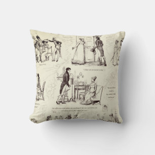 Pride and Prejudice Brown Beige Toile Quotes Throw Pillow