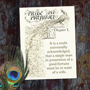 Pride and Prejudice Chapter One Peacock Beige Postcard