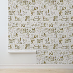 Pride and Prejudice Gold Beige Toile Wallpaper