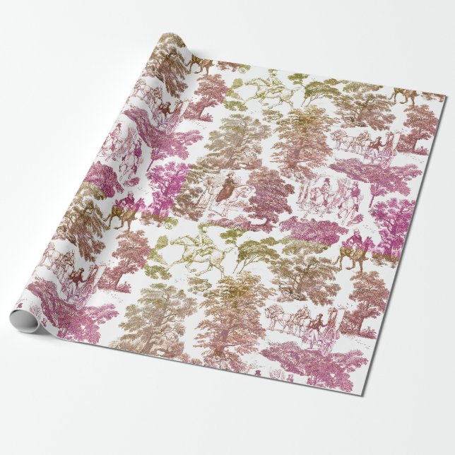 Pride and Prejudice Horses Purple Gold Toile Wrapping Paper (Unrolled)
