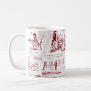 Pride and Prejudice Red Toile Quotes Coffee Mug