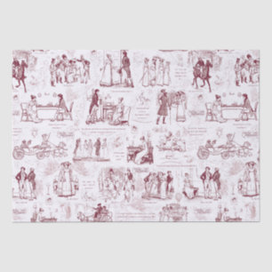 Pride and Prejudice Red Toile Quotes Illustration Tissue Paper