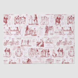 Pride and Prejudice Red Toile Quotes Illustration Tissue Paper