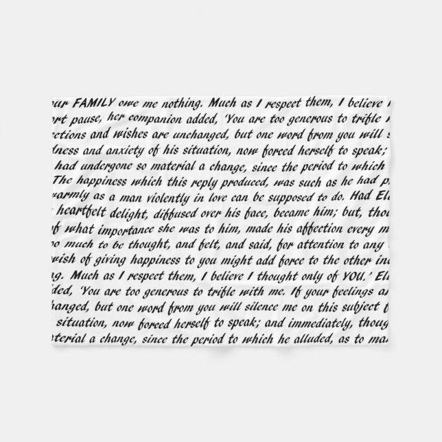 Pride and Prejudice Text Fleece Blanket (Front (Horizontal))