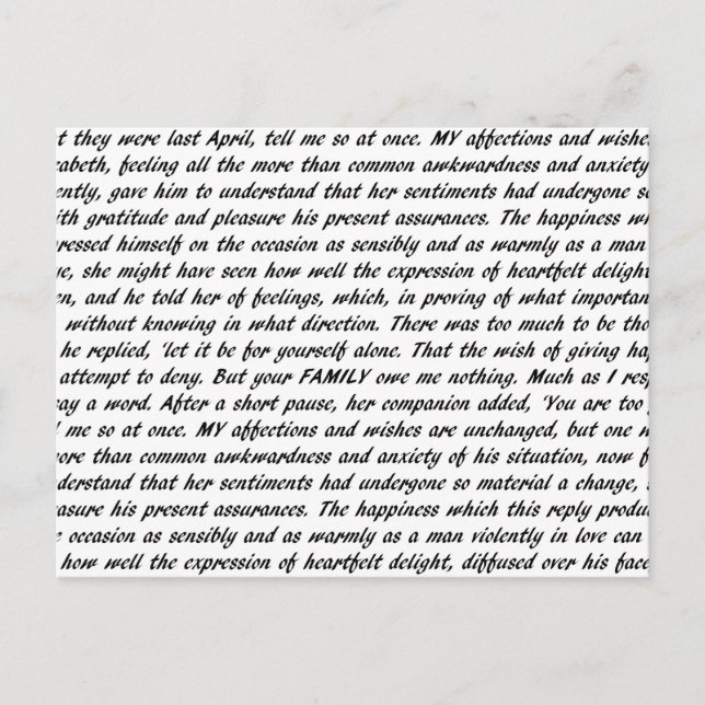 Pride and Prejudice Text Postcard (Front)