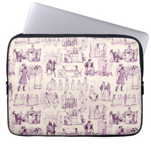 Pride and Prejudice Toile de Jouy Plum and Apricot Laptop Sleeve