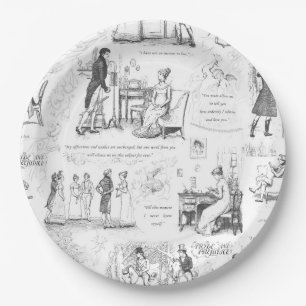Pride and Prejudice Toile Quotes Illustration Paper Plate