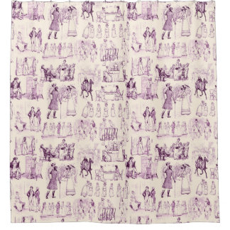 Pride and Prejudice Vintage Toile in Plum on Peach