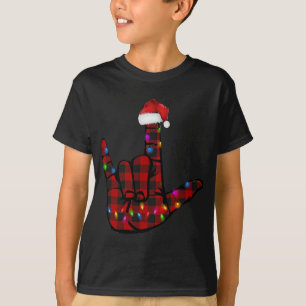 Pride ASL Merry Christmas Sign Language Red Plaid T-Shirt