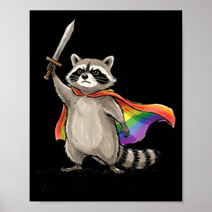 Pride At Dawn Funny Lgbtq Month Raccoon Rainbow Poster